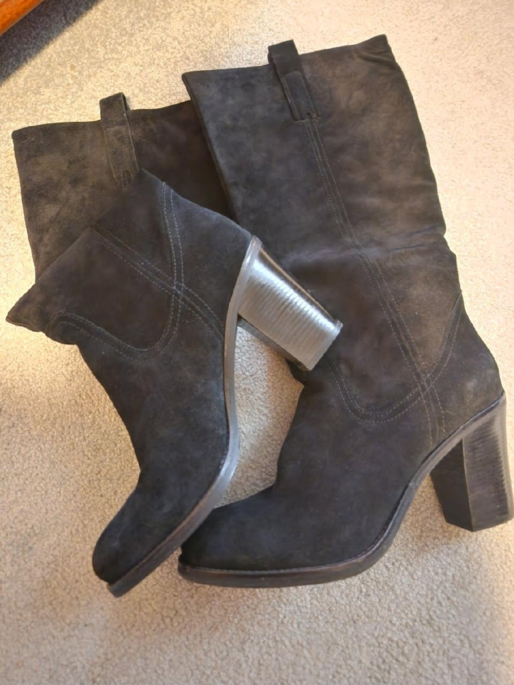 BCBGeneration Black Suede Mid-Calf Block Heel Boots